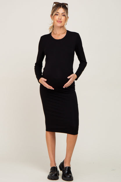 Black Basic Maternity Midi Dress