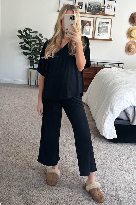 Black Cropped Pant Set