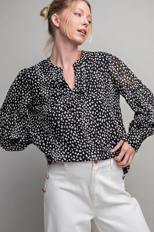 Black Animal Print Long Sleeve Blouse