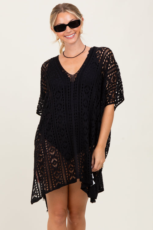 Black Crochet Knit Swim Cover Up