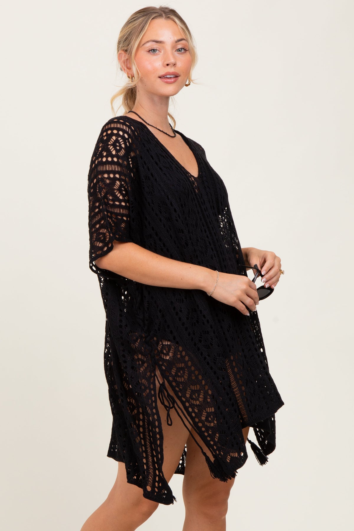 Black Crochet Knit Swim Cover Up