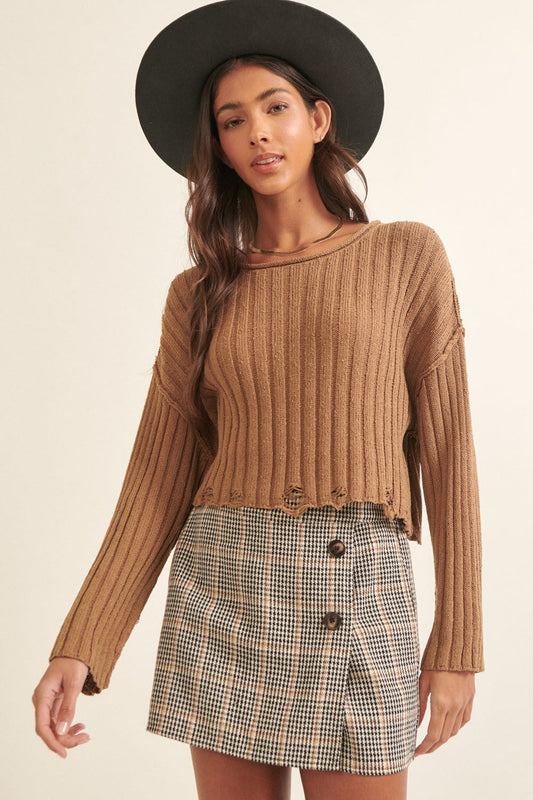 Black Cream Houndstooth Wrap Decorative Button Skort