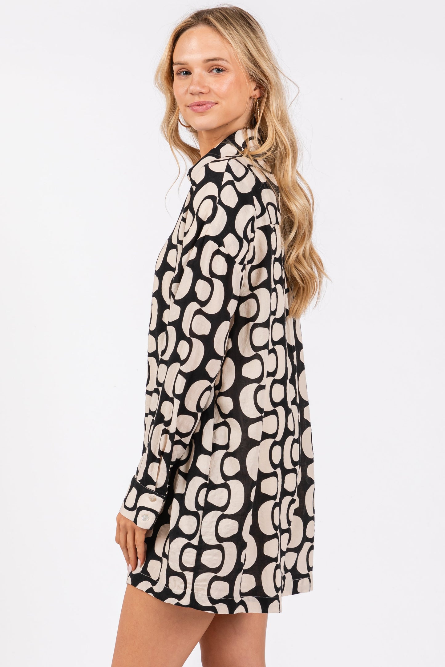 Black Button Front Long Sleeve Romper