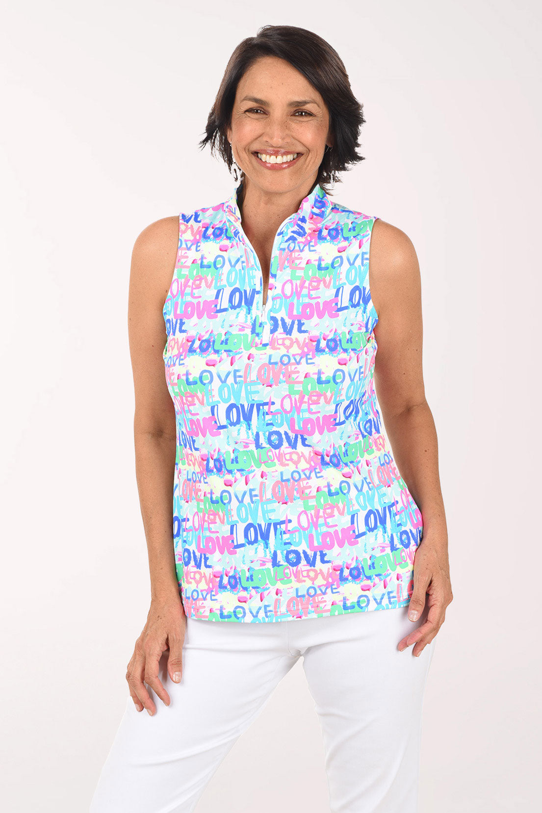 Words Of Love Cooling UPF50+  Zip Sleeveless Top