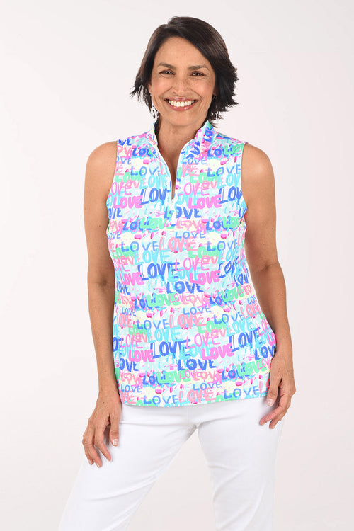 Words Of Love Cooling UPF50+  Zip Sleeveless Top