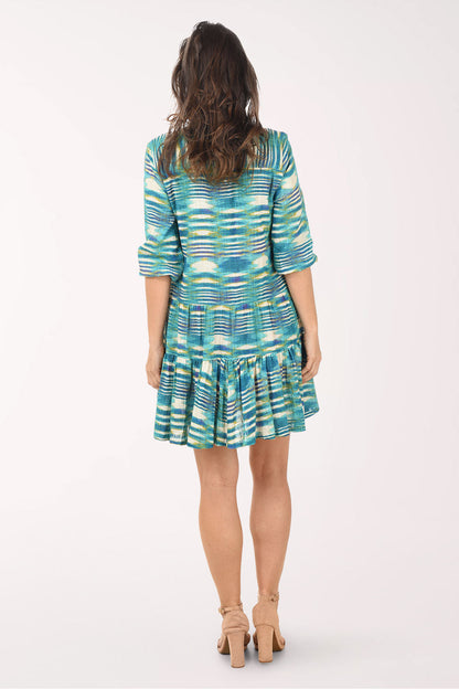 Watercolor Stripe Cotton Tiered Dress