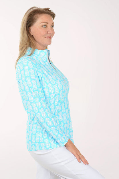 Turquoise Pineapples Cooling UPF50+ Quarter Zip Top