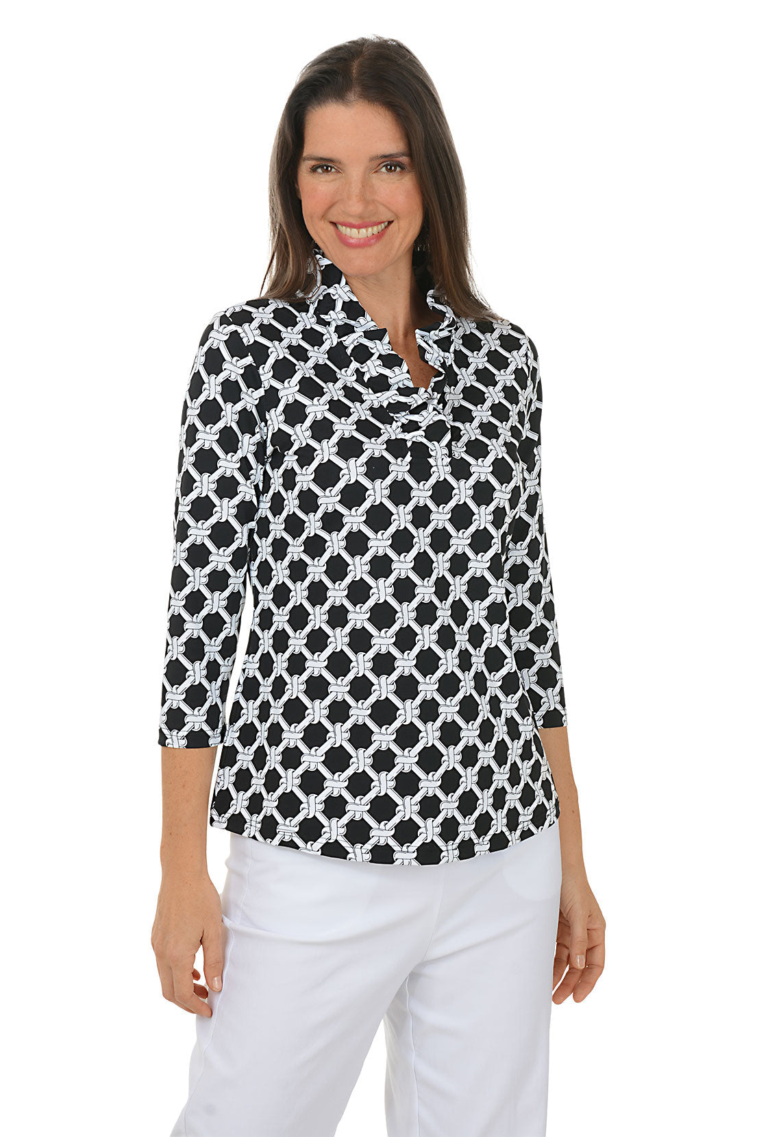 Twisted Knots UPF50+ Ruffle Neck Top