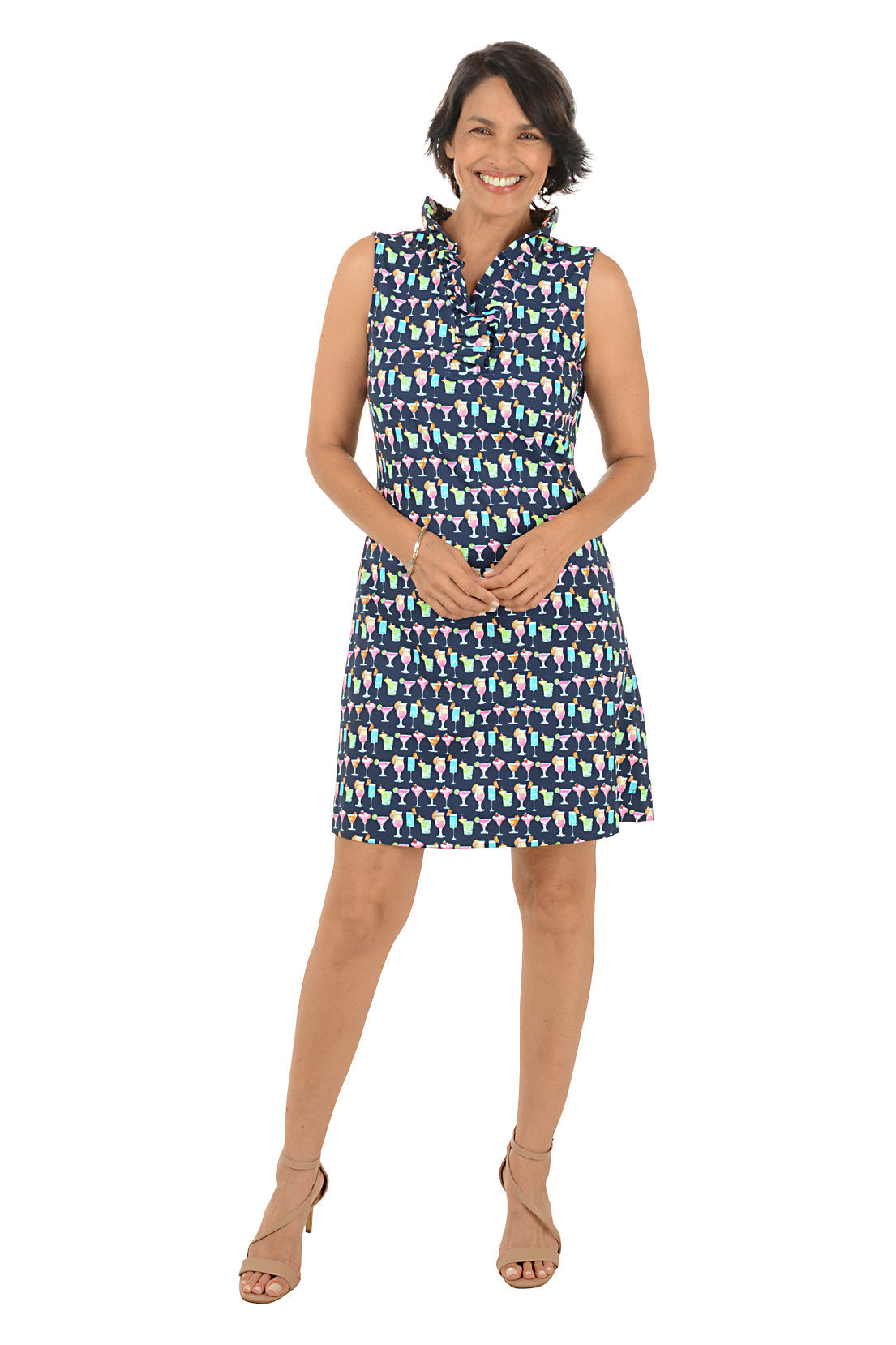 Tropical Cocktails UPF50+ Ruffle Neck Sleeveless Dress