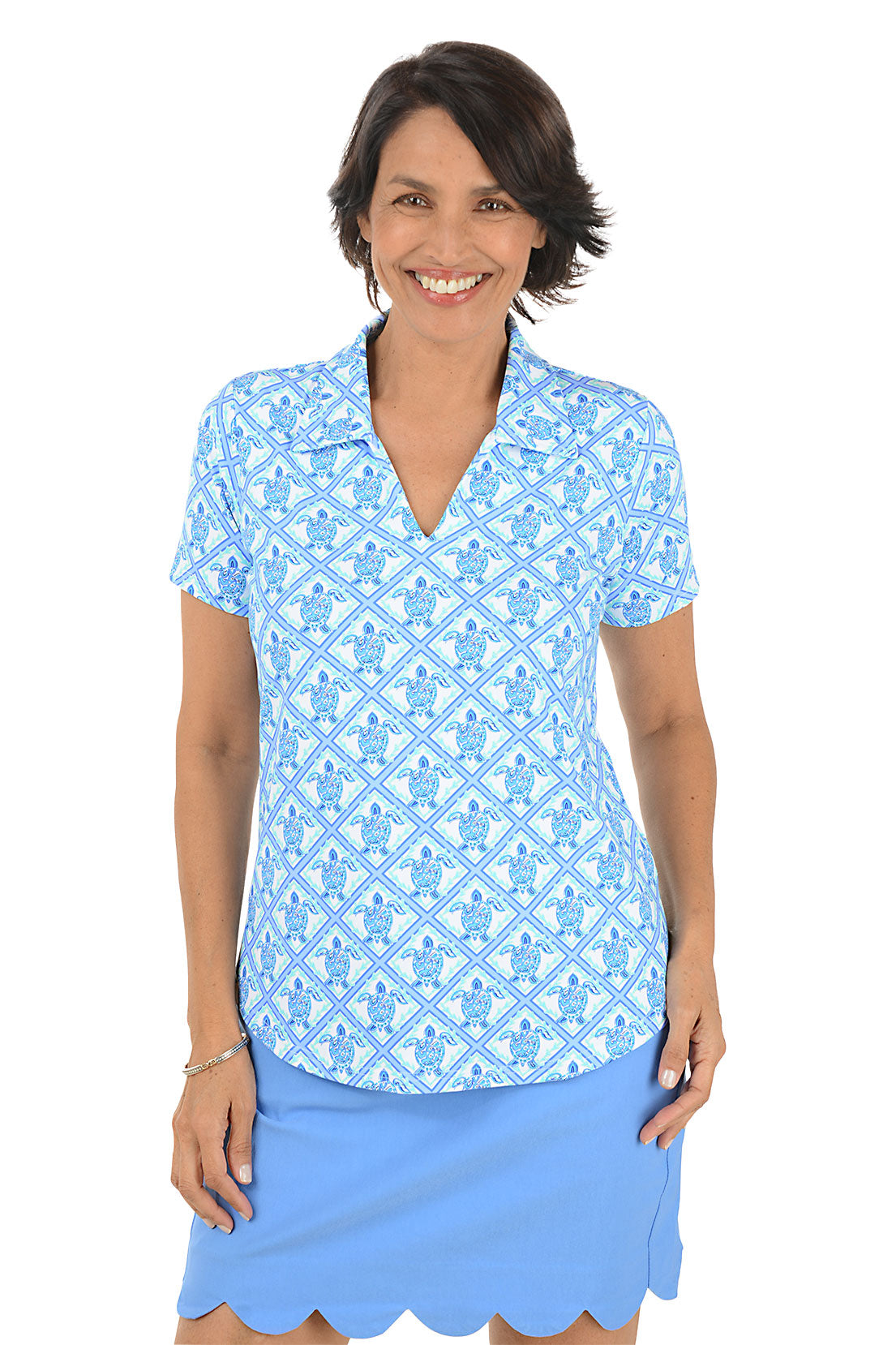 Turtle Diamonds UPF50+ Short Sleeve Polo Top