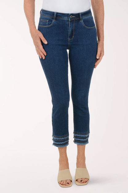 Triple Frayed Hem Stretch Denim Pant