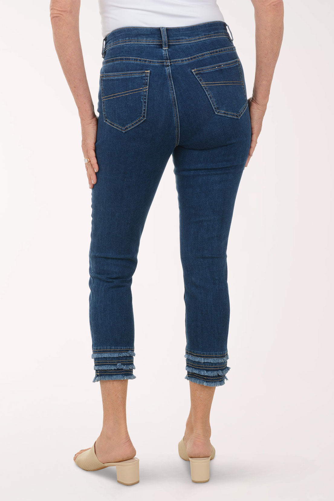 Triple Frayed Hem Stretch Denim Pant