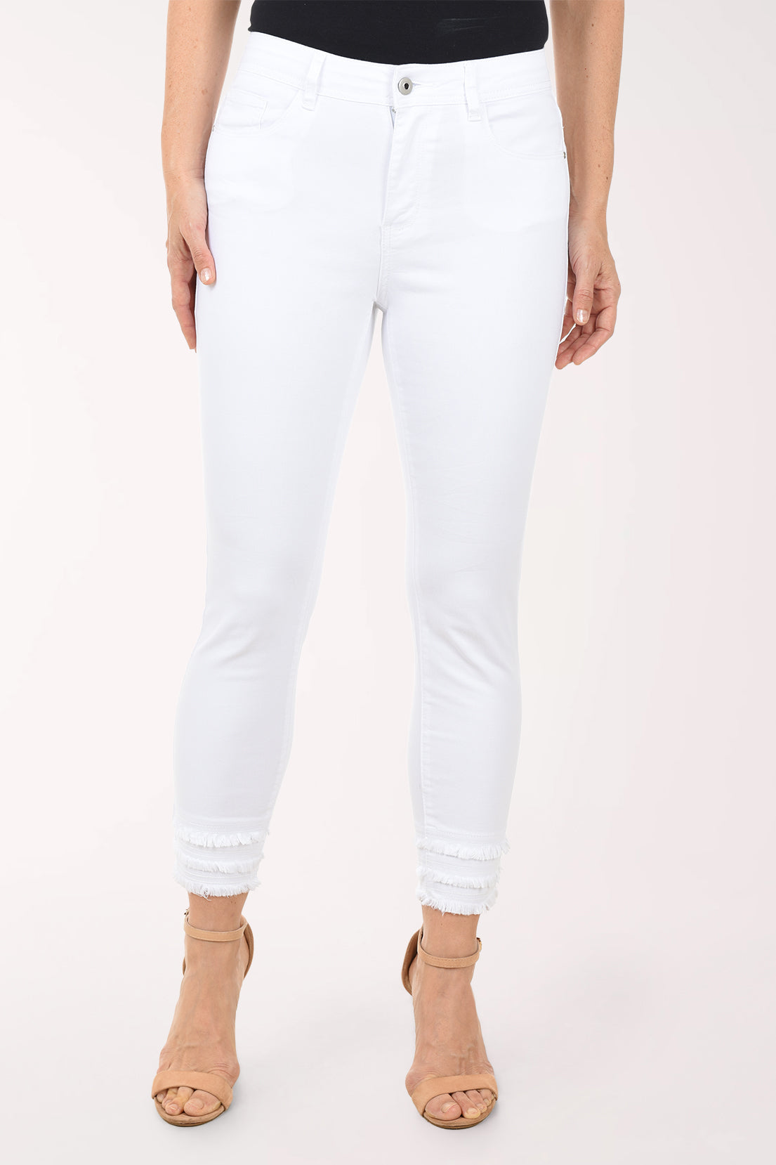 Triple Frayed Hem Stretch Twill Pant