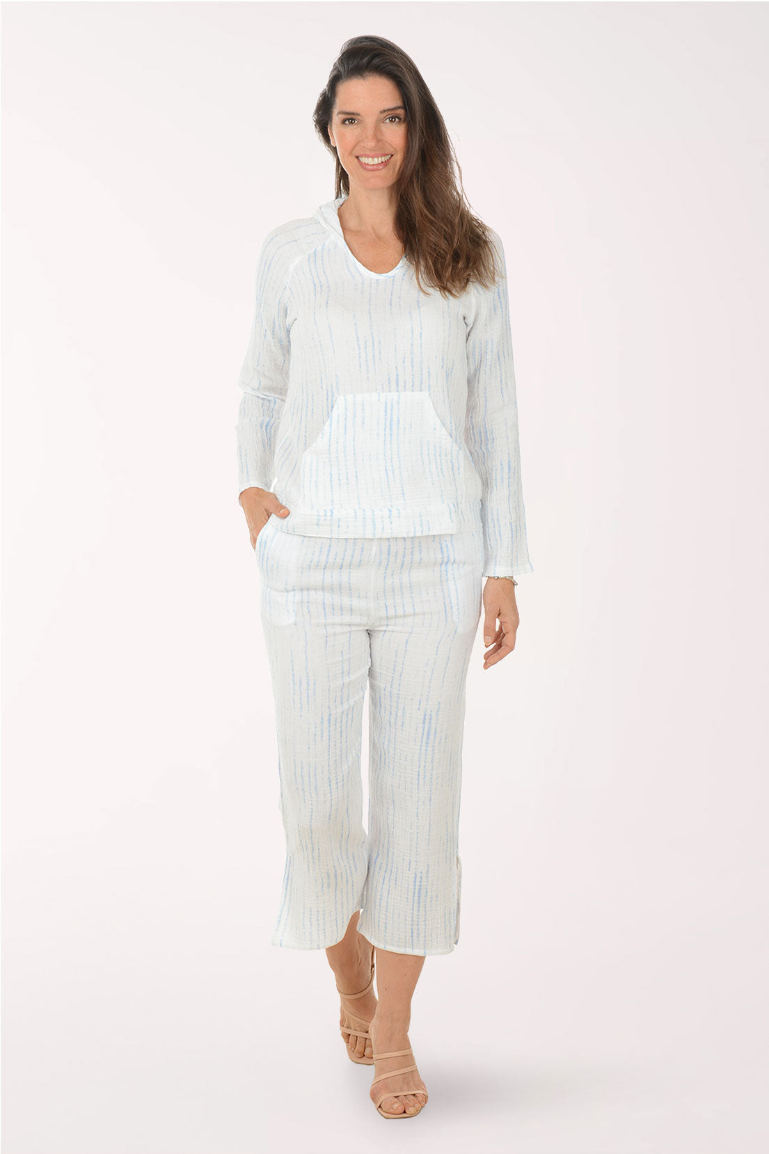 Tie-Dye Striped Cotton Gauze Crop Pant