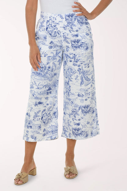 Tropical Toile Linen-Blend Crop Pant