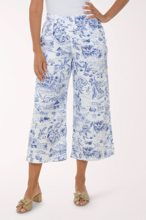Tropical Toile Linen-Blend Crop Pant