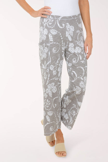 Vintage Floral Scroll Cotton Pocketed Flood Pant