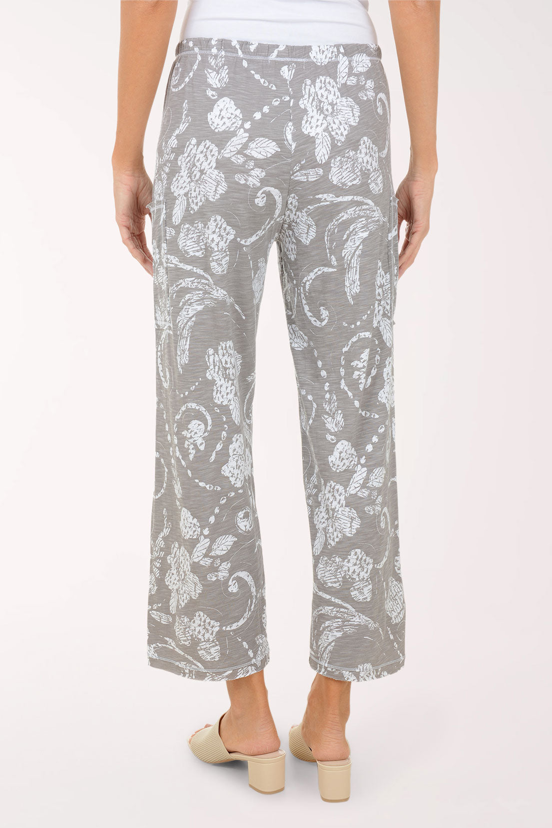 Vintage Floral Scroll Cotton Pocketed Flood Pant