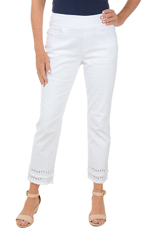 White Denim Double Fringe Eyelet Ankle Pant