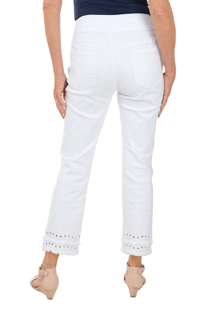 White Denim Double Fringe Eyelet Ankle Pant