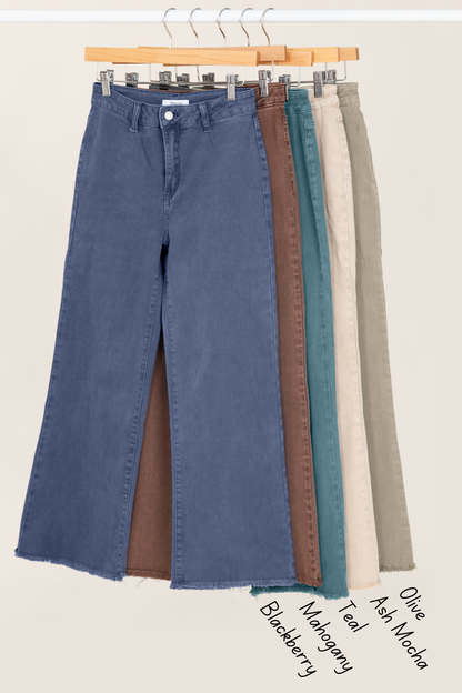 Acid Wash Frayed Hem Straight Wide Pants