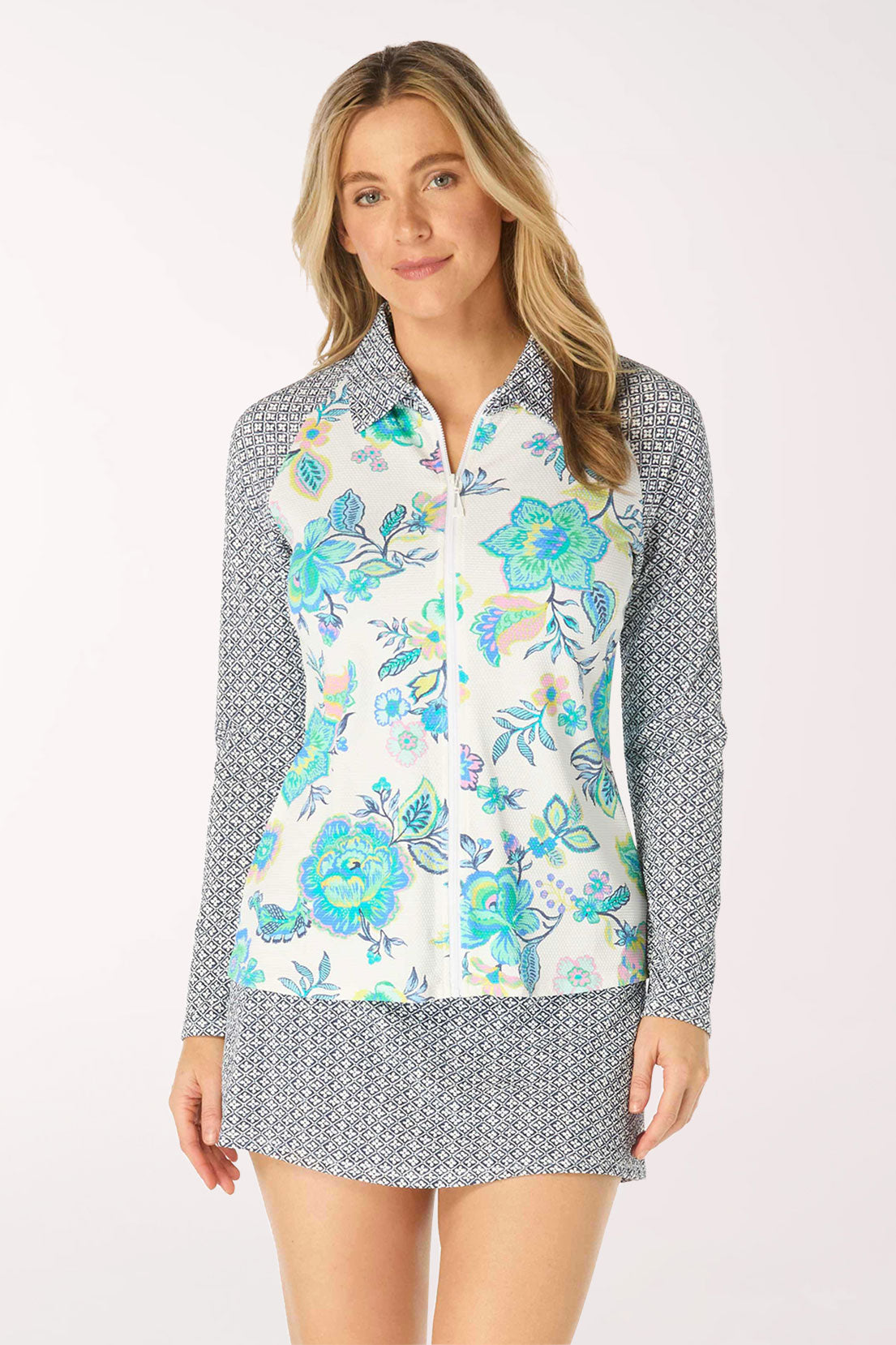 White Diamond Meadows Zip Front Rash Guard