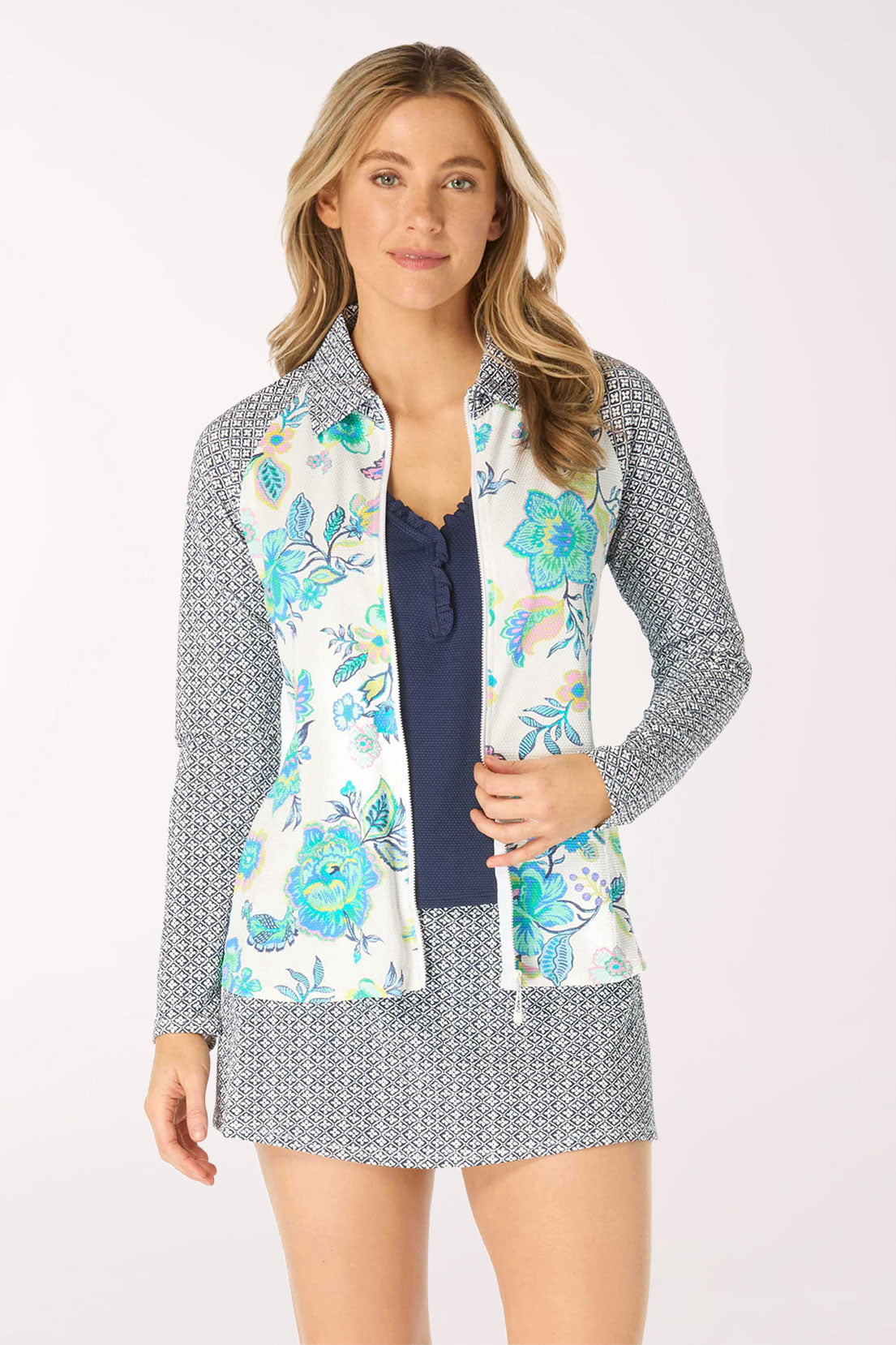 White Diamond Meadows Zip Front Rash Guard