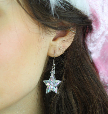 Silver Confetti Stars Earrings