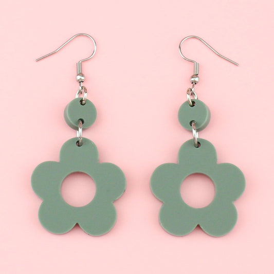 Sage Green Flower Power Earrings