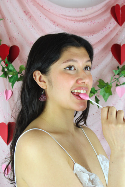 Shimmer Heart Earrings - Pink