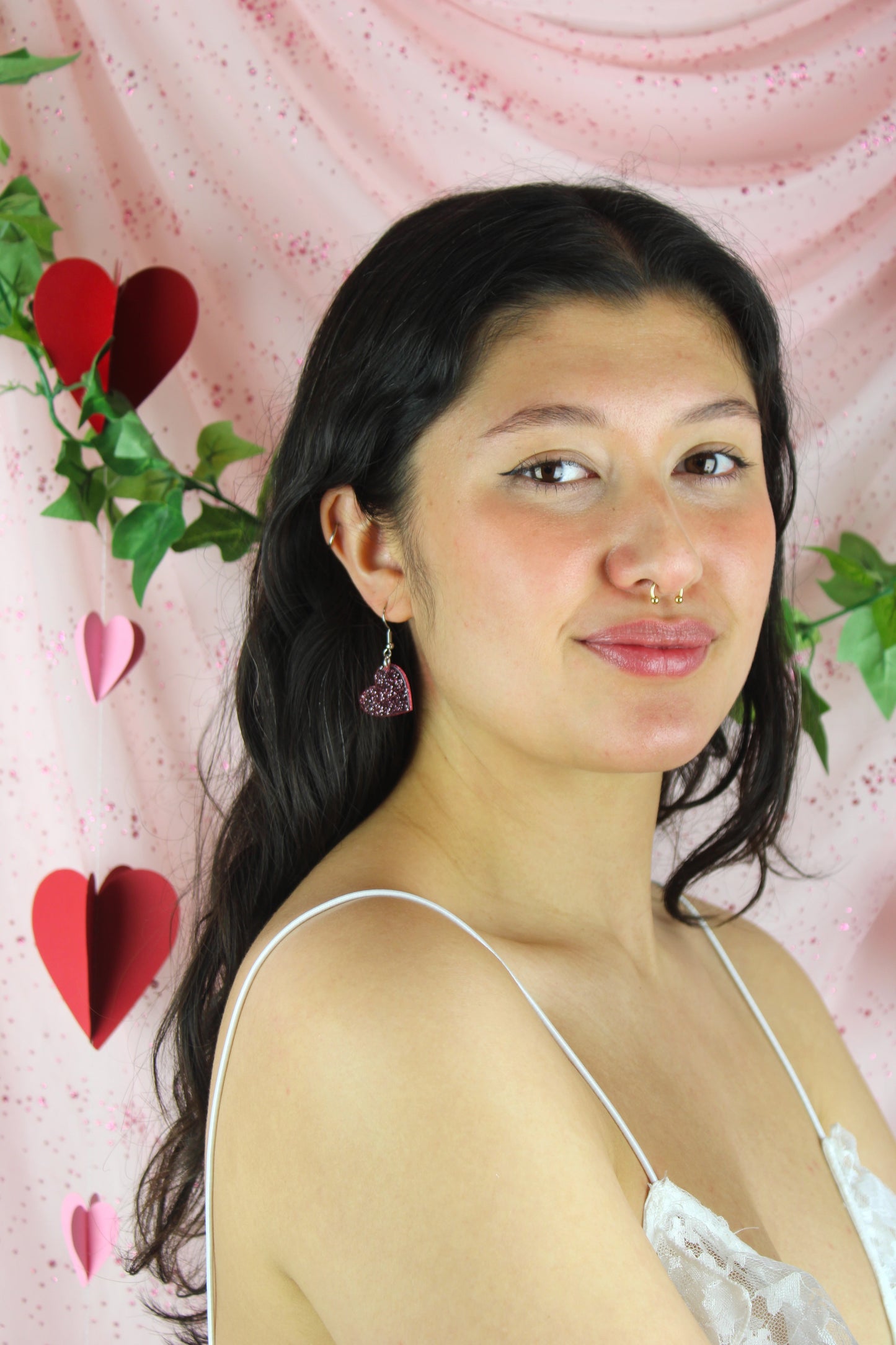 Shimmer Heart Earrings - Pink