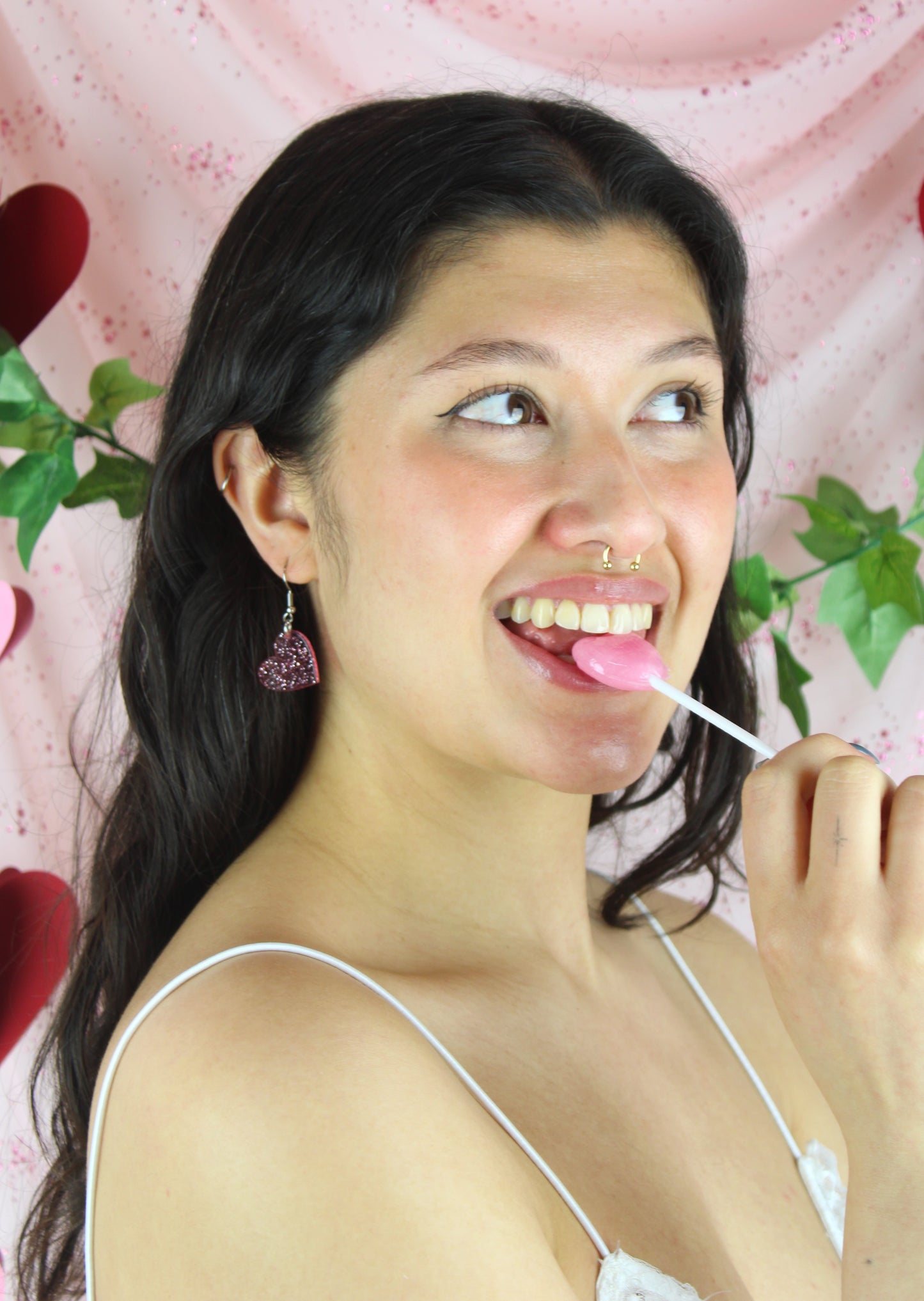 Shimmer Heart Earrings - Pink