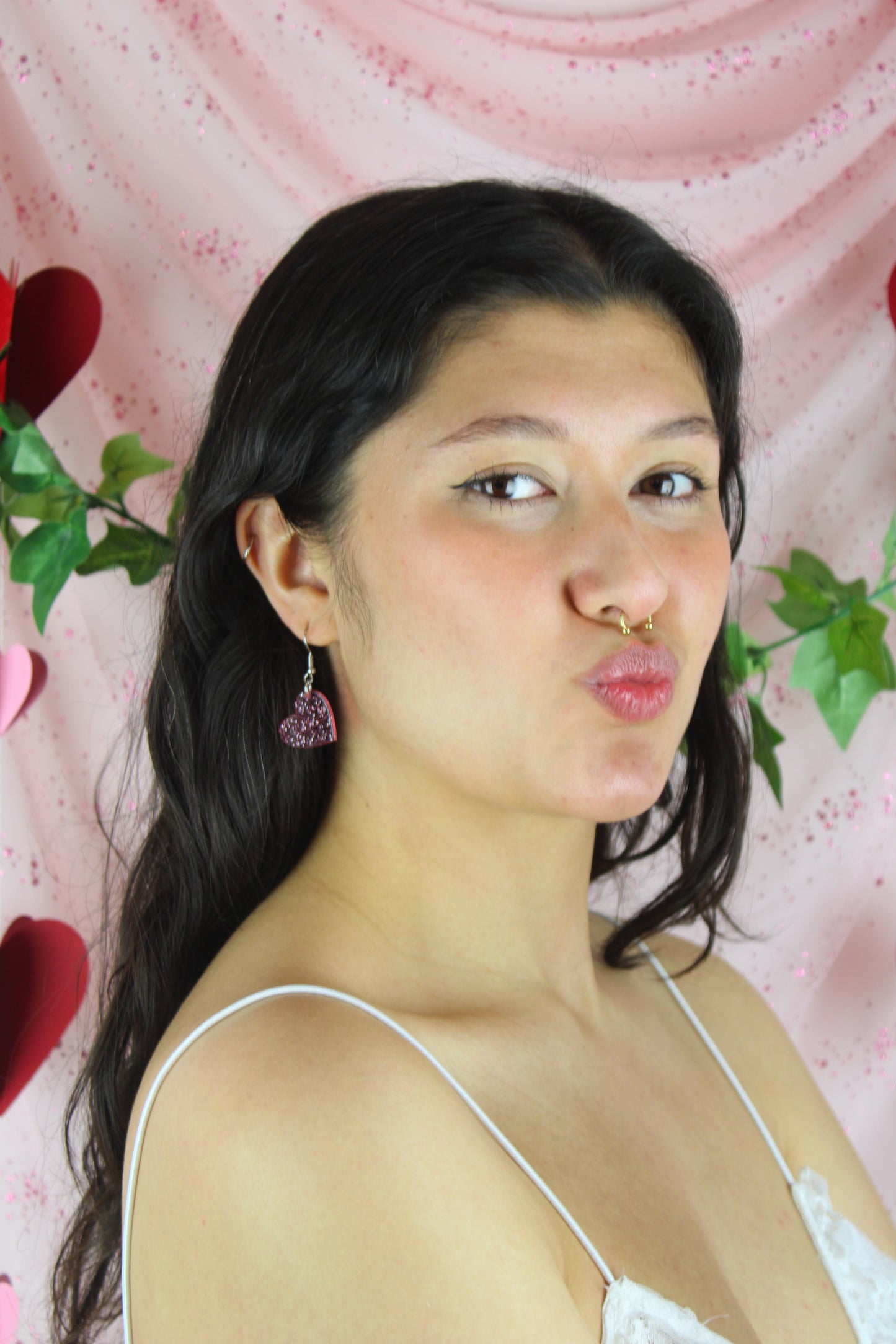 Shimmer Heart Earrings - Pink
