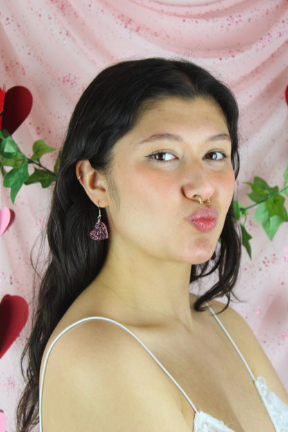 Shimmer Heart Earrings - Pink