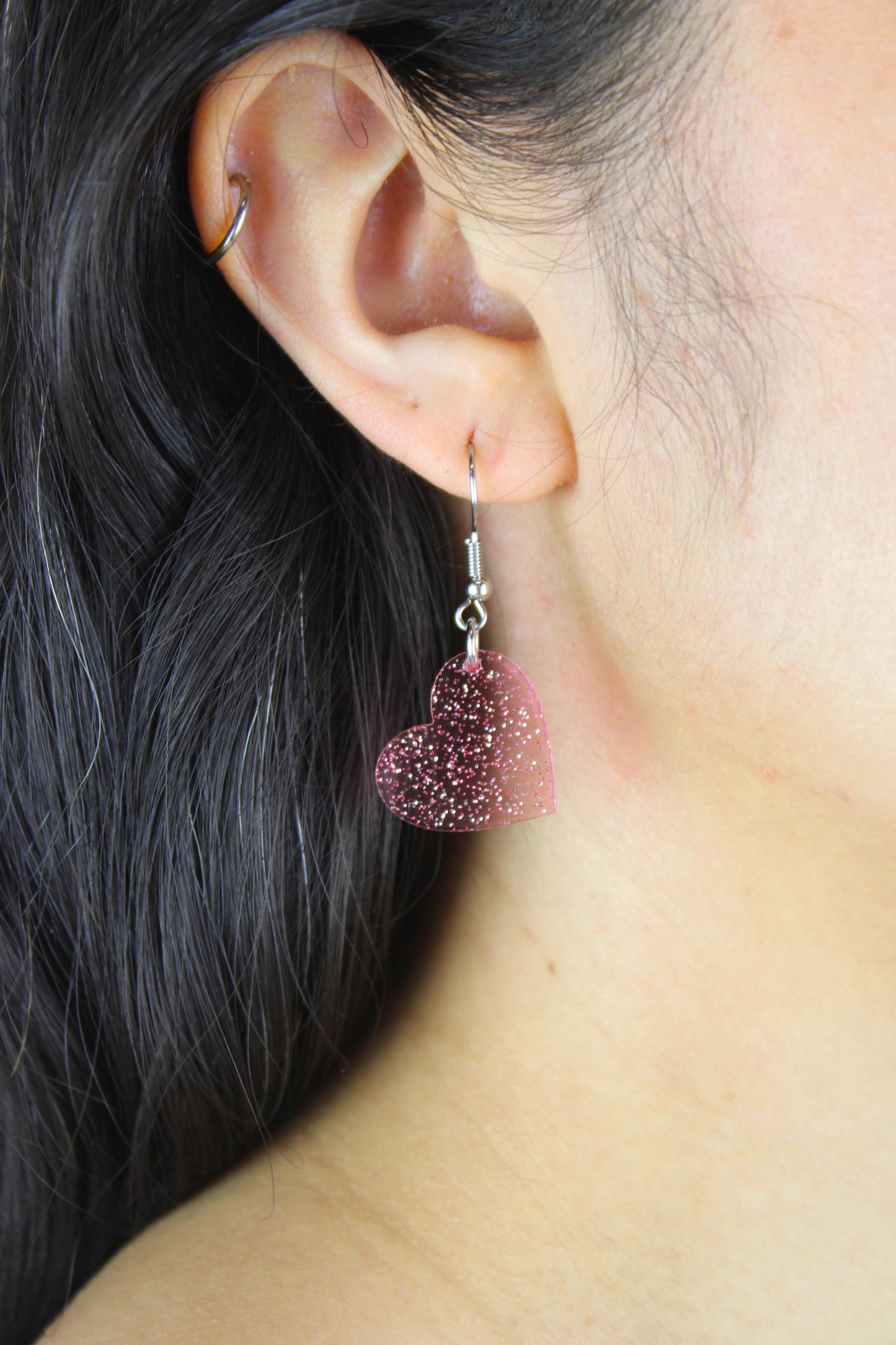 Shimmer Heart Earrings - Pink