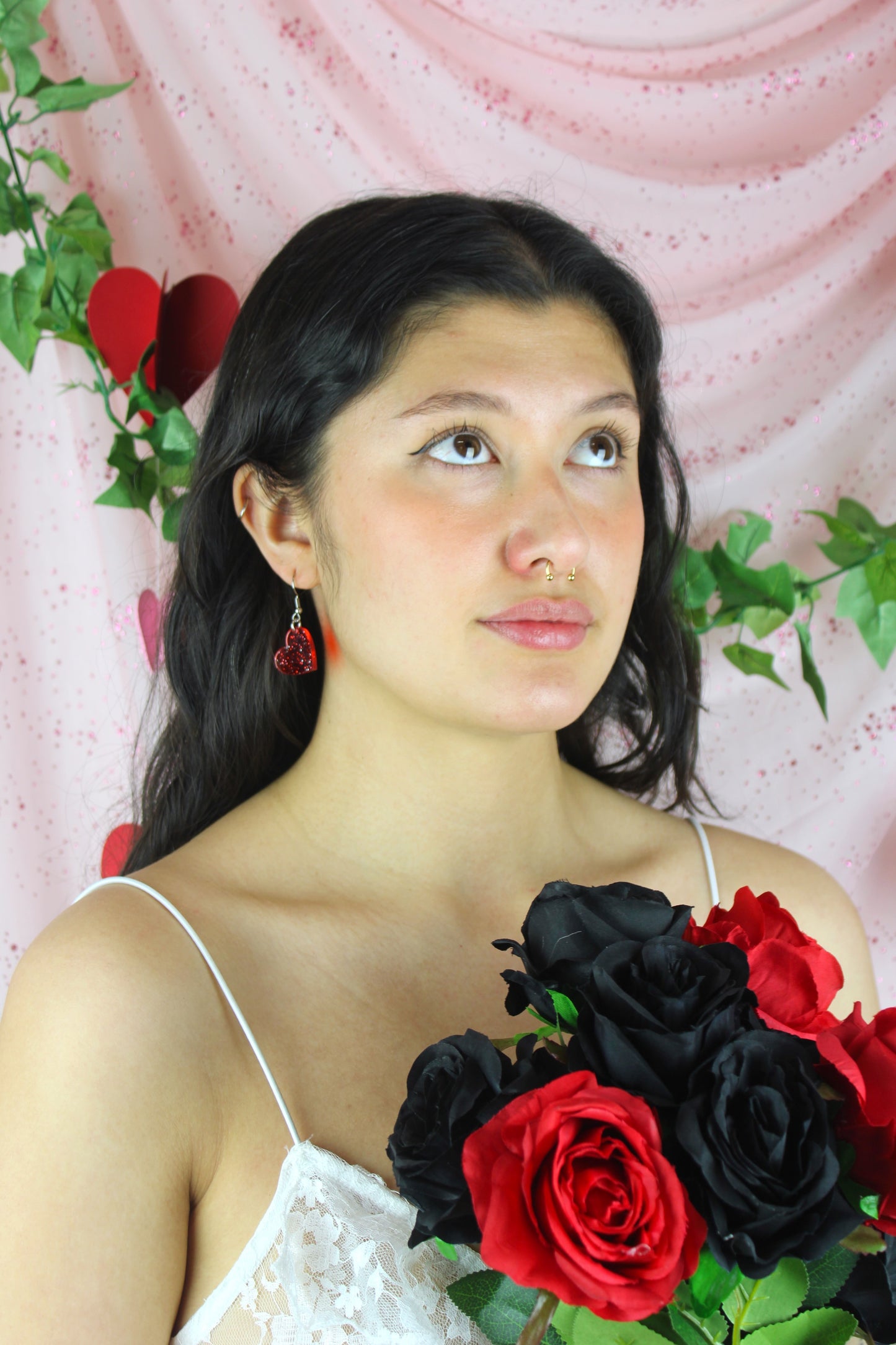 Shimmer Heart Earrings - Red