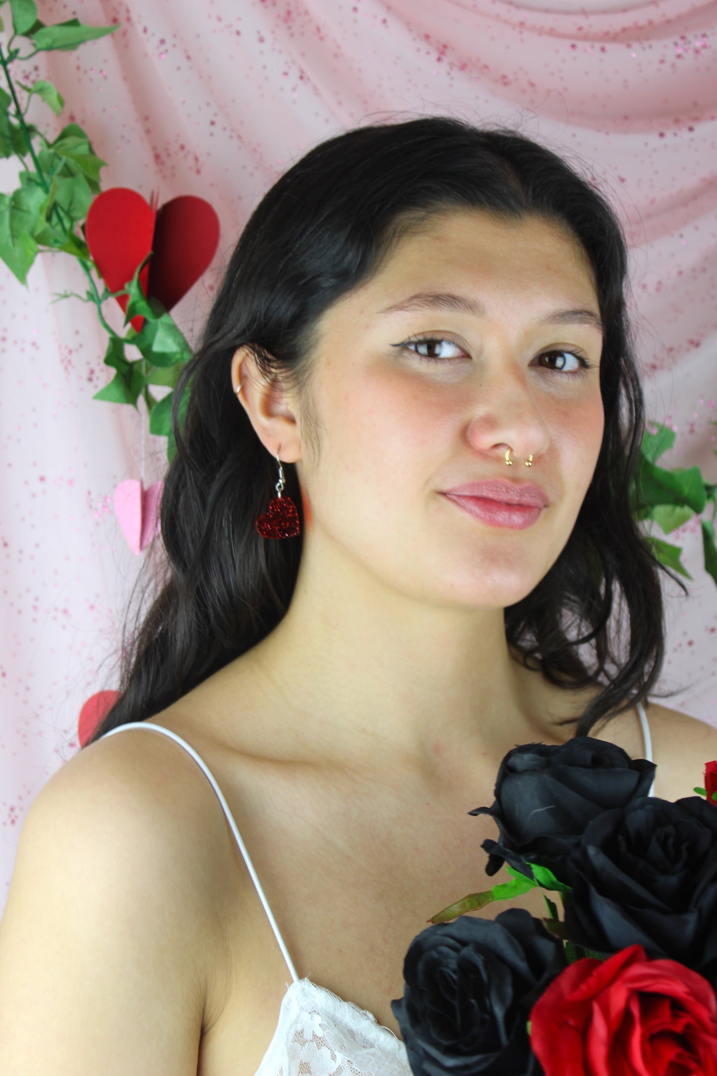 Shimmer Heart Earrings - Red