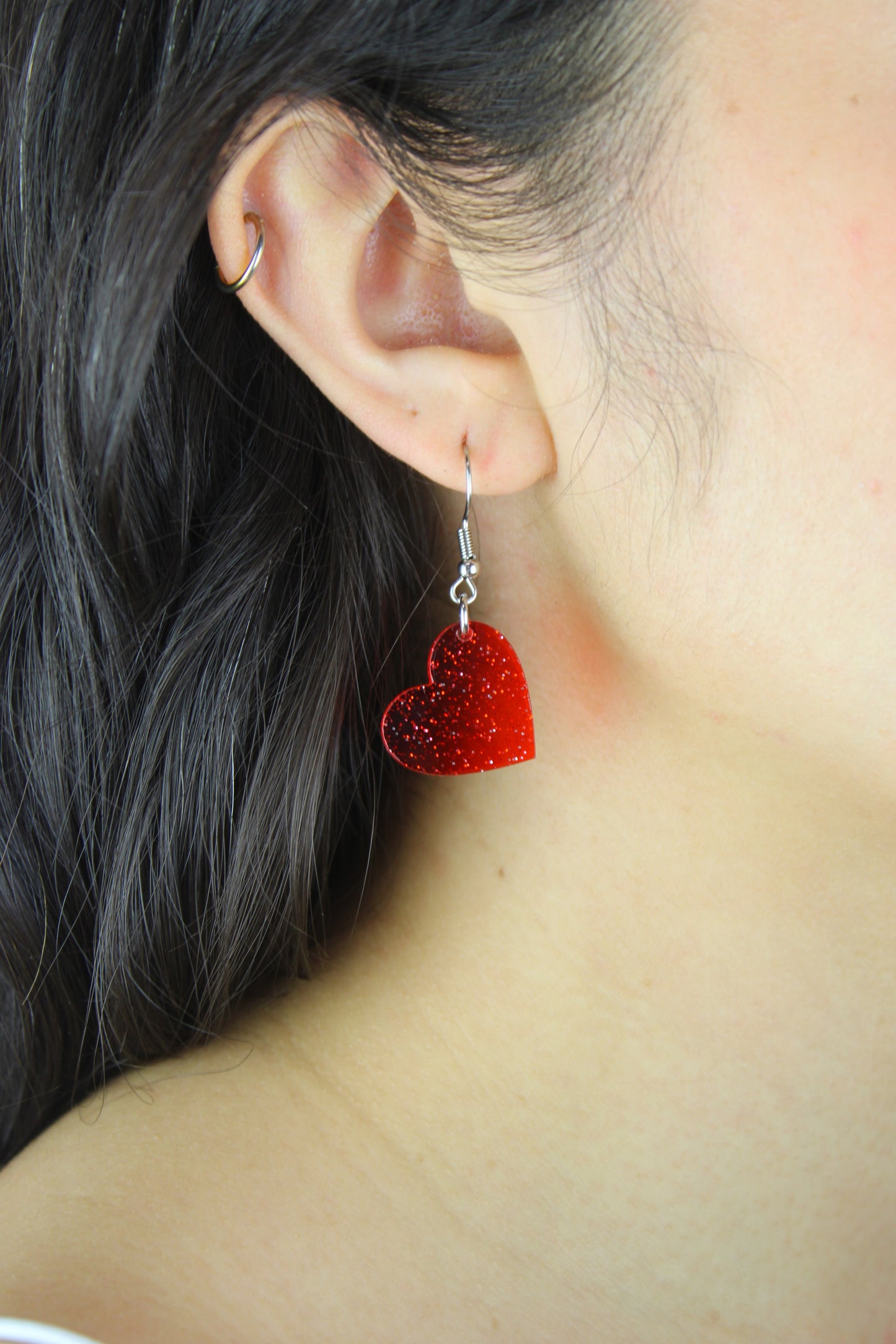 Shimmer Heart Earrings - Red