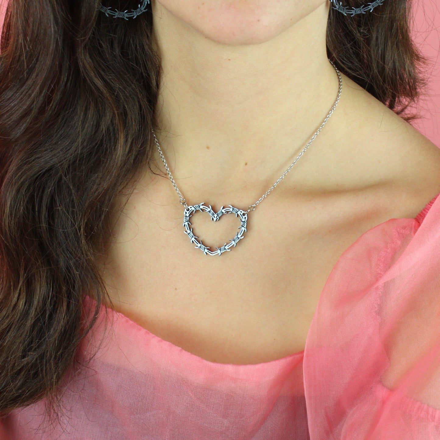 Silver Barbed Wire Heart Necklace