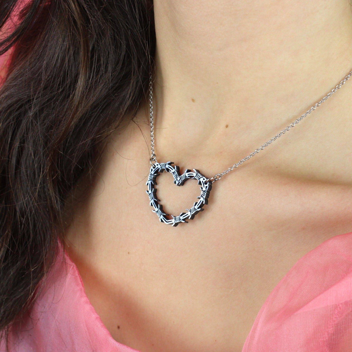 Silver Barbed Wire Heart Necklace