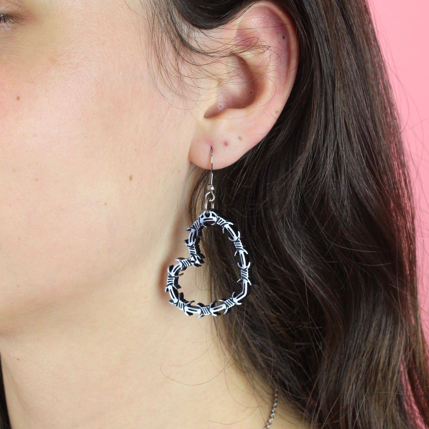 Silver Barbed Wire Heart Earrings