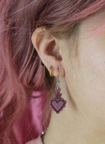 Sacred Heart Earrings - Pink