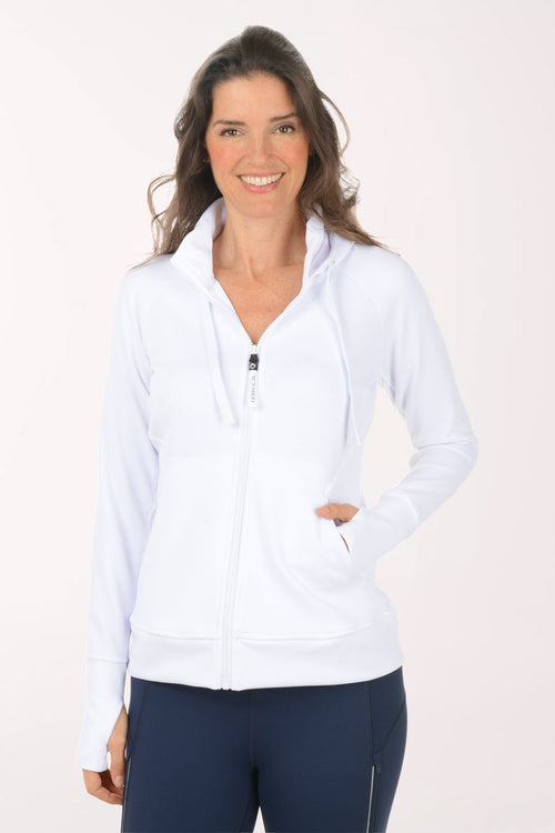 Waffle Knit Zip Front Hooded Sweatshirt