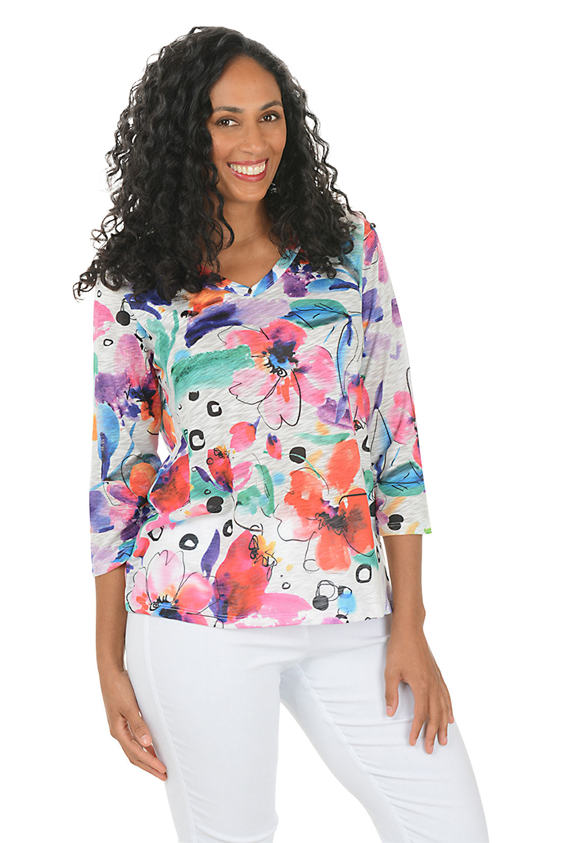 Watercolor Lightweight V-Neck Top