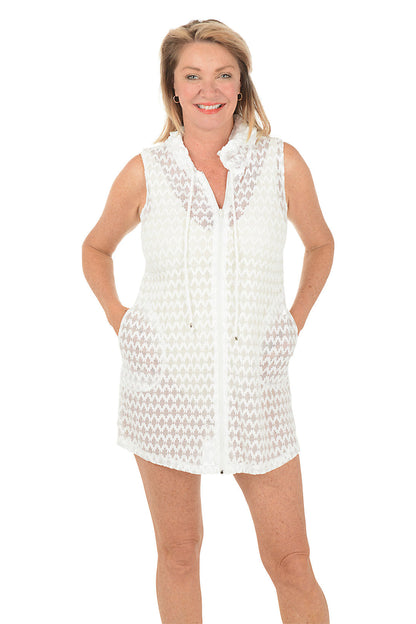 Tropez Sleeveless Zip-Front Hoodie Cover-Up