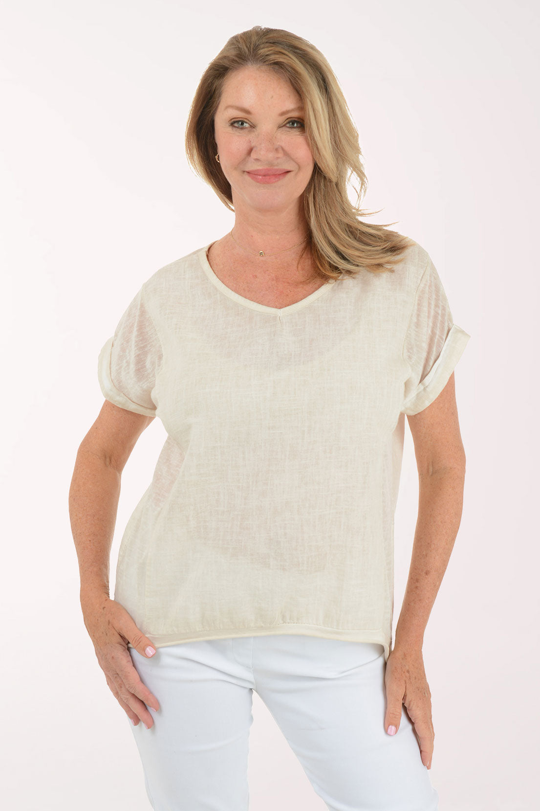 V-Neck 100% Linen Tee