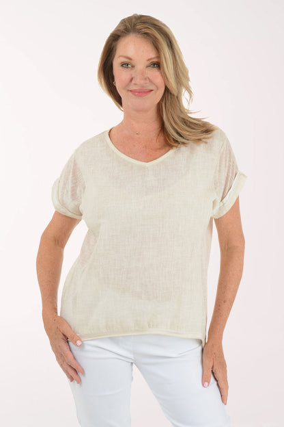 V-Neck 100% Linen Tee