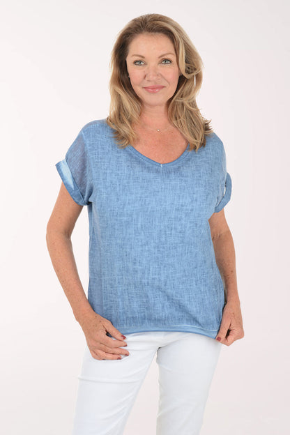 V-Neck 100% Linen Tee