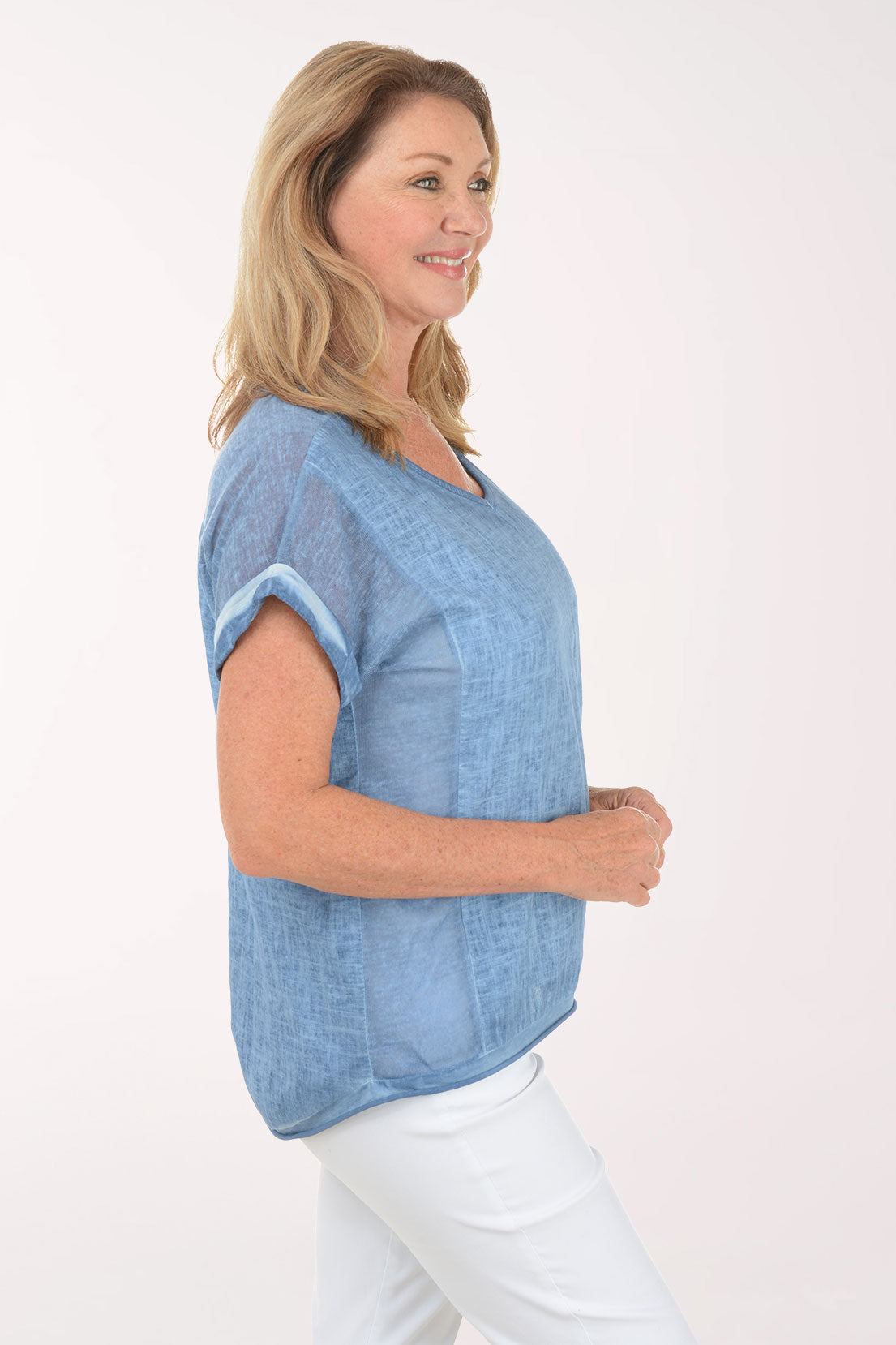 V-Neck 100% Linen Tee