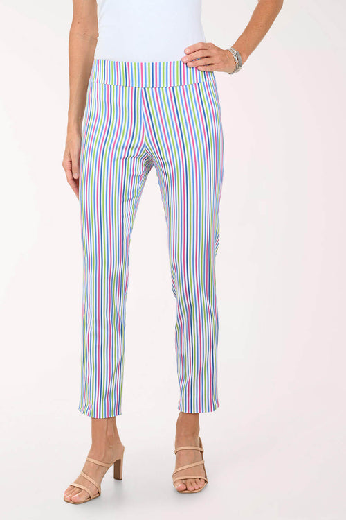 White Multi Stripe Pull-On Ankle Pant